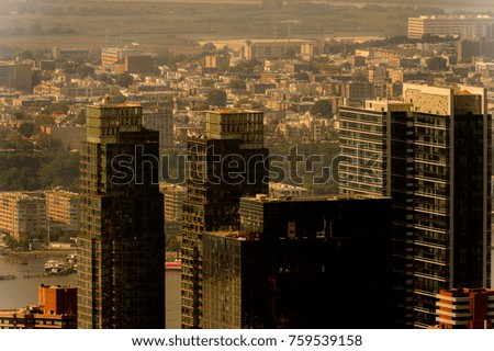 Aerial view of the architecture of Manhattan, New York, NY, United States of Americs