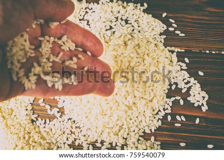Rice on a wooden table