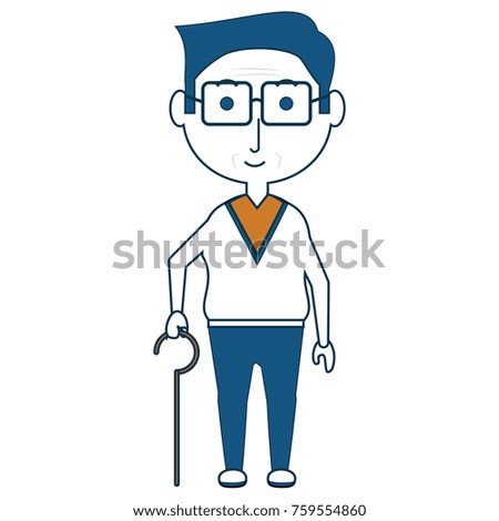 elderly man with a walking stick icon over white background colorful design vector illustration