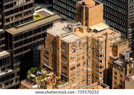 Aerial view of the architecture of Manhattan, New York, NY, United States of Americs