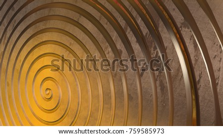 Gold, metal, 3d spiral. Abstract background. Interesting cover in modern style