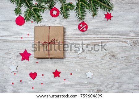 Happy New Year. Gift box on wood background
