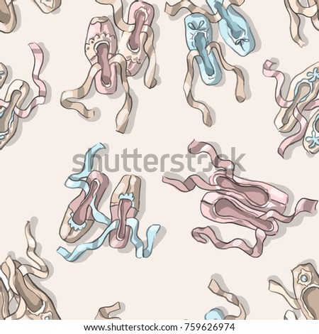 Seamless pattern with vintage antique pointe shoes
