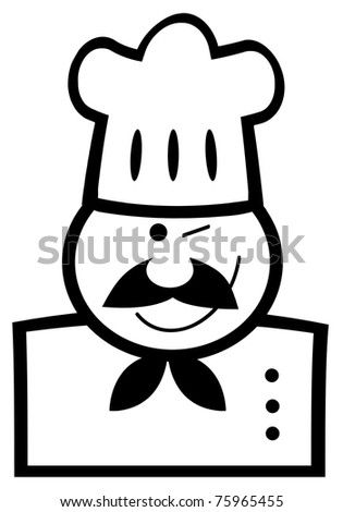 Outlined Chef Man Face Black Cartoon Mascot