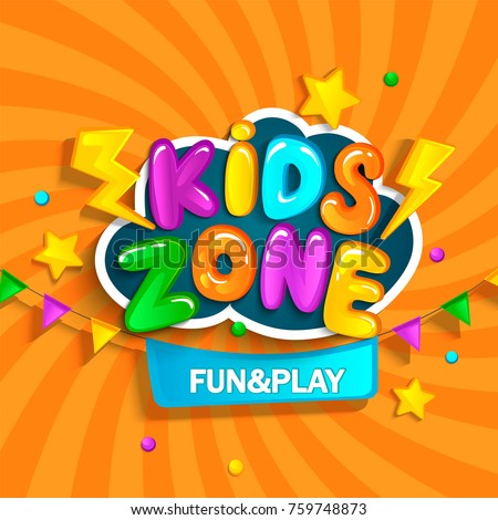 Banner for kids zone in cartoon style. Place for fun and play. Vector illustration.