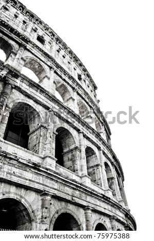 The Colosseum or Coliseum (Colosseo) in Rome. Monochrome photography.