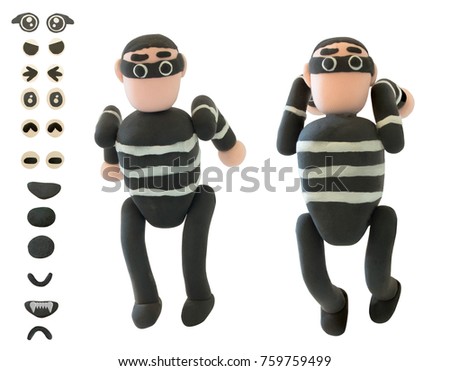 Jumping Plasticine thieve use for criminal concept on white background