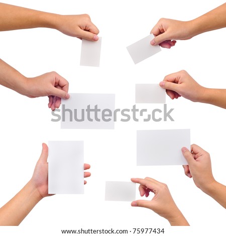 Collection of blank cards in a hand isolated on white