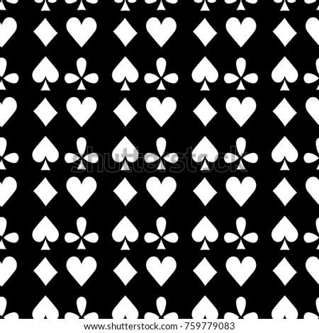 seamless pattern playing cards suit Bubi, hearts, crosses, blame. vector illustration
