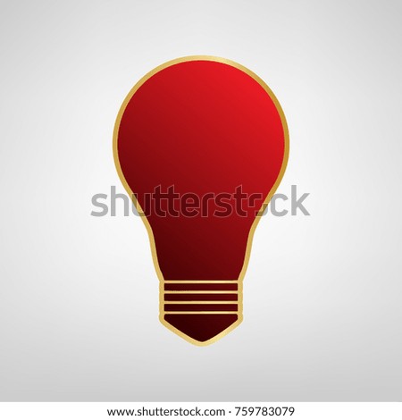 Light lamp sign. Vector. Red icon on gold sticker at light gray background.