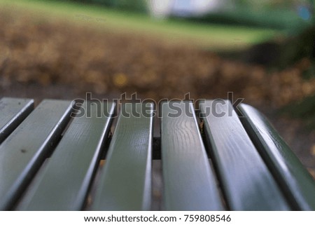 green wood park bench in autumn fall season