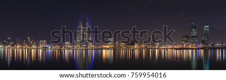 Beautiful panoramic night lights of Manama sky line. Royalty-Free Stock Photo #759954016