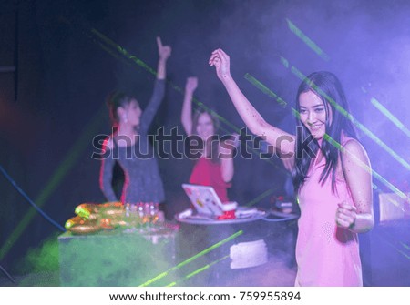 The beautiful girl is dancing in the party. New year countdown 2018
