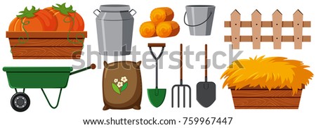 Different gardening equipments on white background illustration