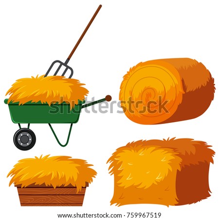 Dry hay in bucket and wagon illustration