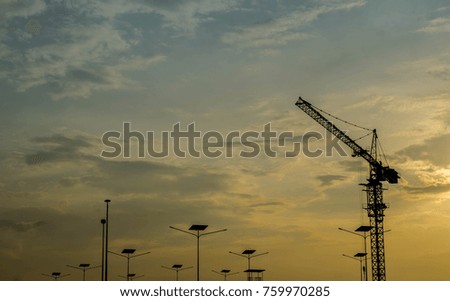 silhouette crane with the sunset moment