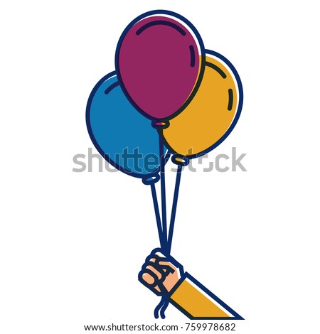 cartoon hand holding three balloons celebration event