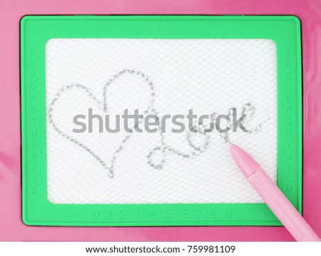 Magnetic drawing board, toy block with word. LOVE