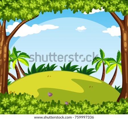 Background scene with trees on the hill illustration