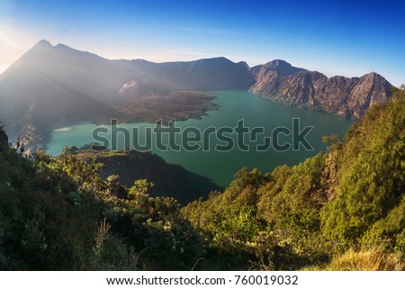 Amazing  View of Segera anak Lake at Rinjani Mountains, Lombok Indonesia. this view is from senaru route