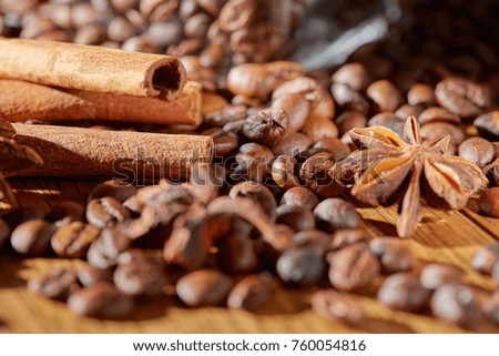Aroma coffee chocolate cookies and spices on the wooden table. Dark wooden background. Top view. Close. Closeup. Christmas sweets. Xmas candy.