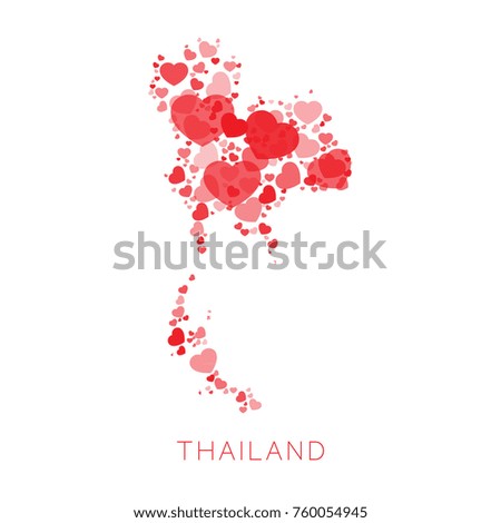map of thailand filled with hearts mosaic of different sizes and degrees of transparency