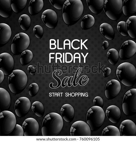 Beautiful poster with shiny helium balloons for Black Friday Sale. Vector.