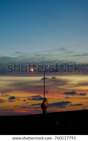 pople walk on sunset beautiful sky and cloud