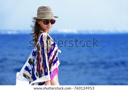 woman on a beach. Copy space