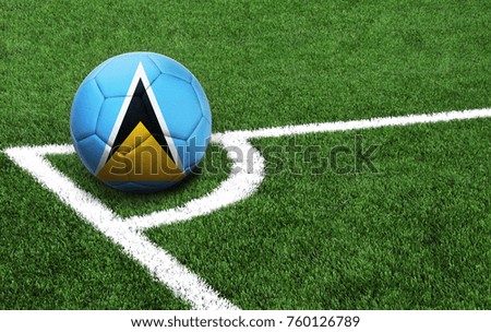 The flag of Saint Lucia is depicted on a football, with a good place for your text