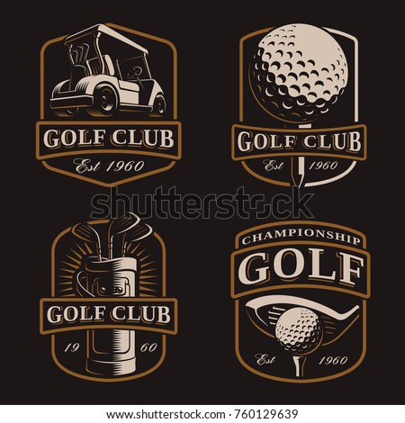Golf vector set with vintage logos, bages, emblems on dark background. Text is on the separate layer.