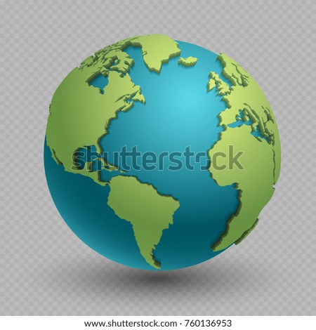 Modern 3d world map concept isolated on transparent background. World planet, vector earth sphere illustration