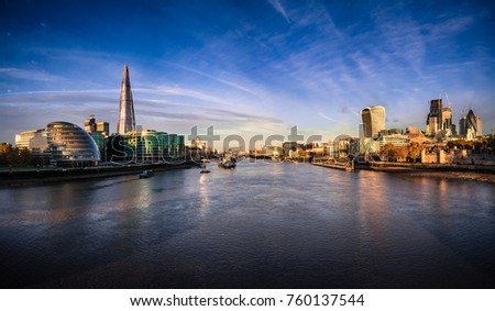 London skyline viewed across river Thames in the morning