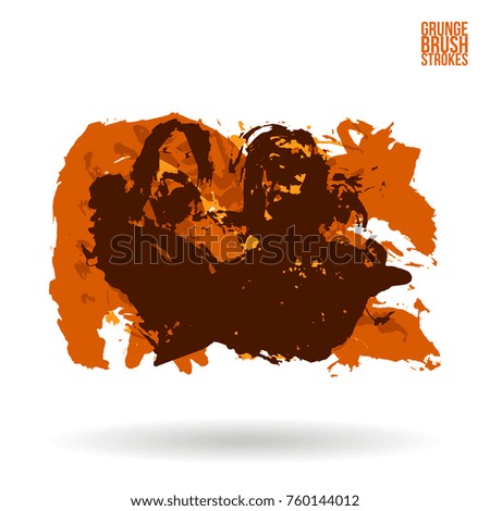 Orange brush stroke and texture. Grunge vector abstract hand - painted element. Underline and border design.
