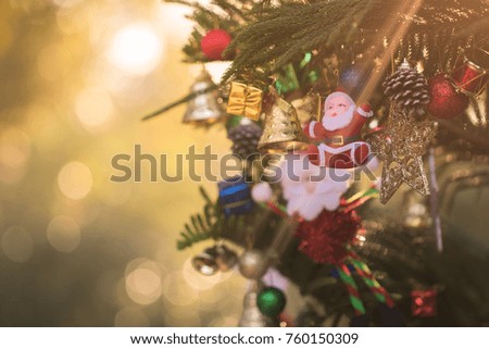Decorated Christmas tree on blurred, sparkling and fairy  bokeh background