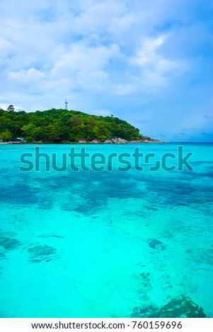 Beach scenery of relaxing beach.The summer vacation of your travel holiday.It's happy time running on the beach and beautiful clear sea water.Design of summer vacation holiday concept.