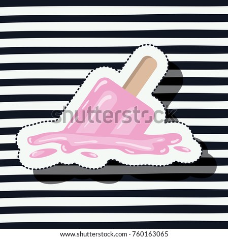 ice cream palette sticker on pop art on black striped background