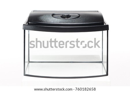 
Glass aquarium with a plastic cover on a white background