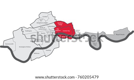 London City Centre Map With Area Labels Royalty-Free Stock Photo #760205479