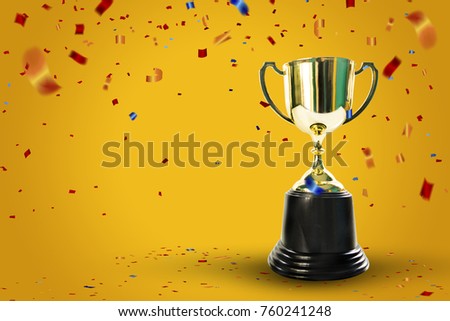 background template with confetti gold cup on concept celebration