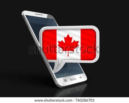 3d Illustration. Touchscreen smartphone and Speech bubble with Canadian flag. Image with clipping path