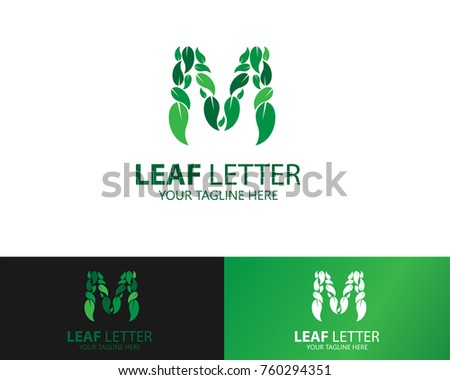 design the letter M logo with a natural green foliage pattern