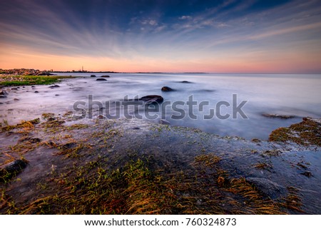 A tranquil and beautiful evening on Fayerweather Island in Bridgeport, Connecticut, USA. Royalty-Free Stock Photo #760324873