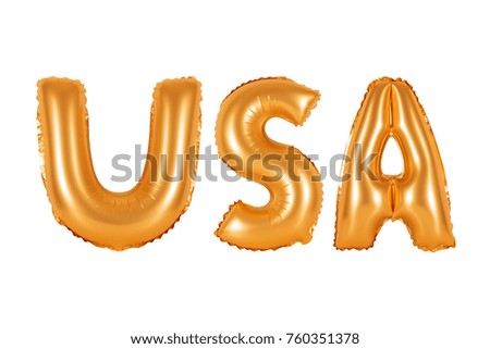 orange alphabet balloons, USA abbreviation, United States of America, orange number and letter balloon