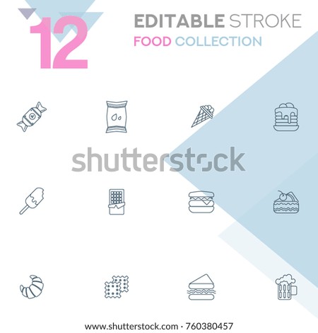 Set of 12 editable stroke icons. Food collection vector illustration.