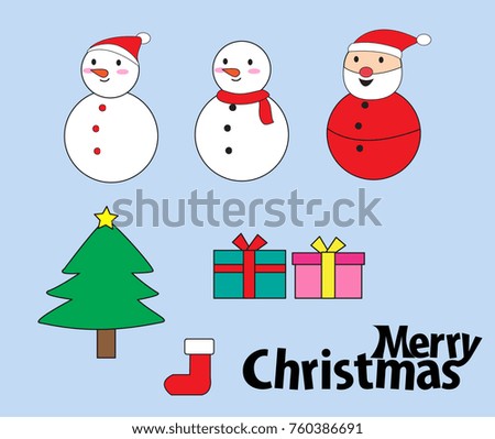 Cartoon, snowman, santa, gifts and christmas tree