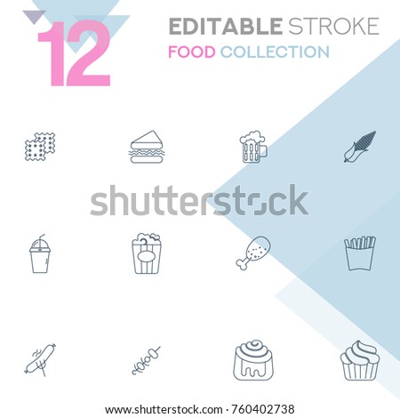 Set of 12 editable stroke icons. Food collection vector illustration
