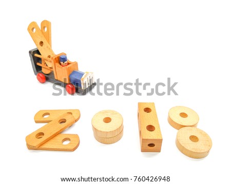 abstract 2018 calendar wood toys on white background