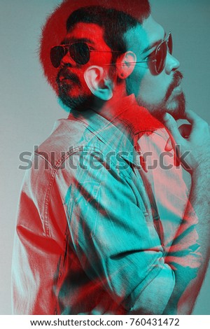 Abstract Portrait Colourful of Smoking Man Feeling Inside Him