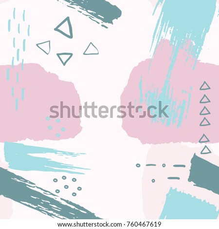 Vector seamless pattern with random brush stroke and small hand drawn elements